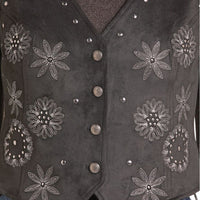 Women's Rock & Roll Denim Studded Suede Vest in Black