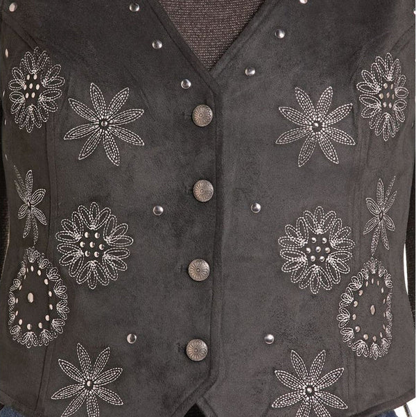 Women's Rock & Roll Denim Studded Suede Vest in Black