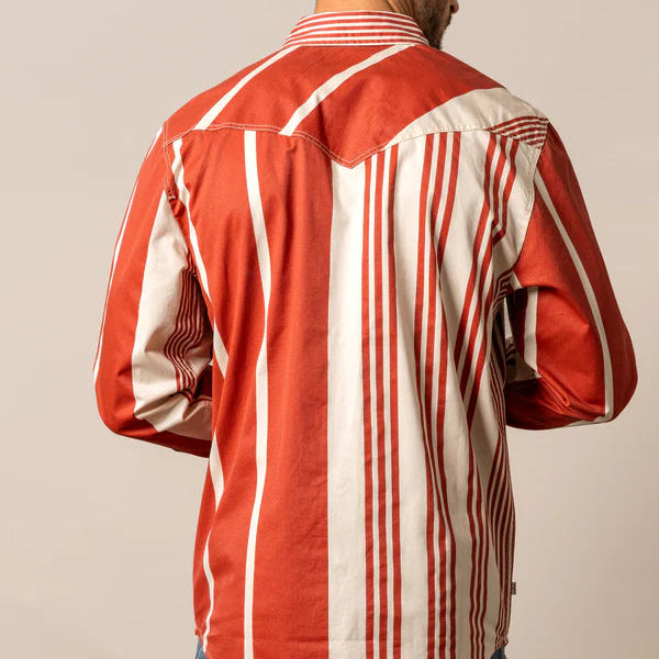 Kimes Ranch Men's L/S Bandit Striped Western Snap Shirt in Brick Red