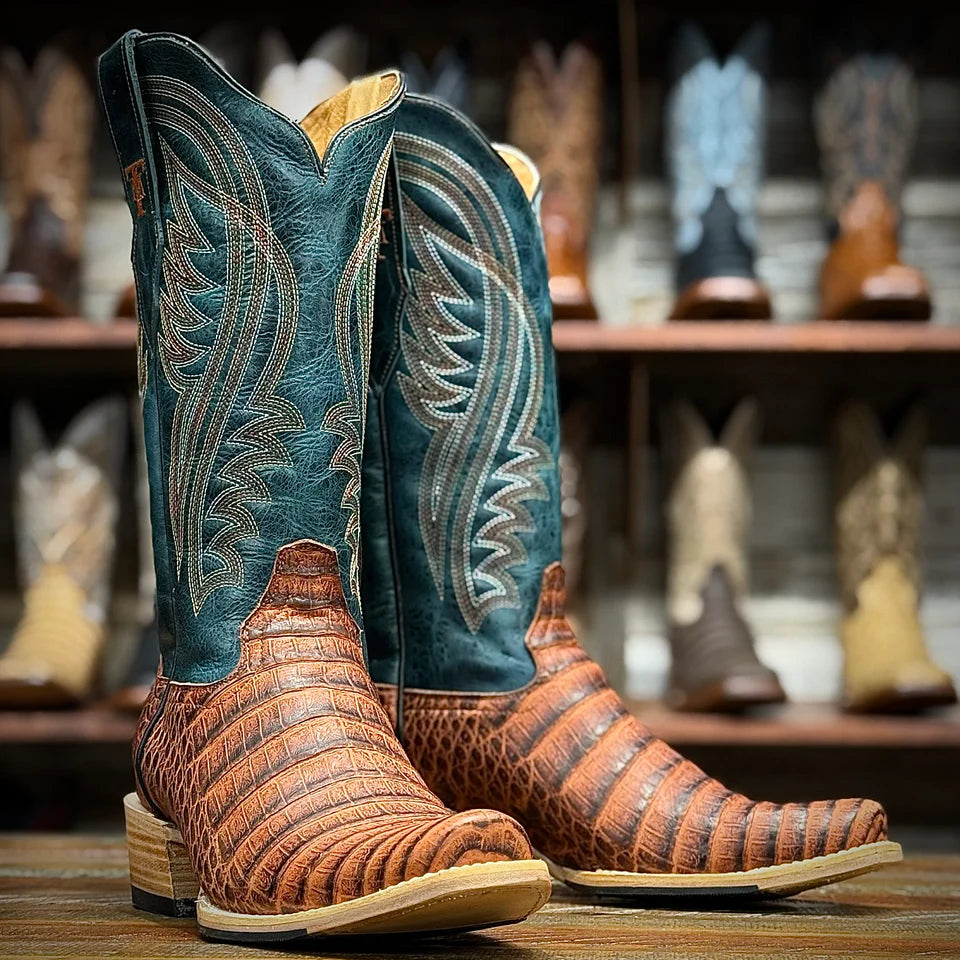 Tanner Mark Men's Mcallister Imitation Caiman Belly Western Boot in Dark Shedron