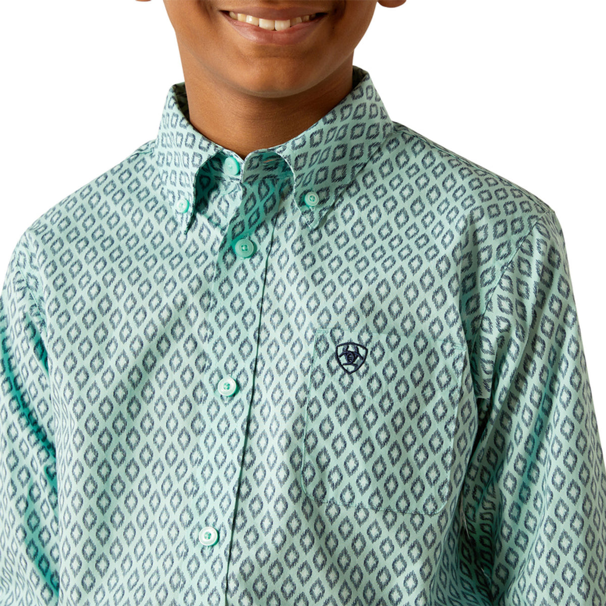 Ariat Boy's Canyon L/S Classic Fit Western Button Down Shirt in Mint