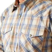 Ariat Men's Pro Series Clint L/S Classic Fit Western Snap Shirt in Khaki Blue Plaid