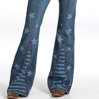 Cruel Women's Hannah Slim Fit Patriotic Flare Jean in Stars & Stripes