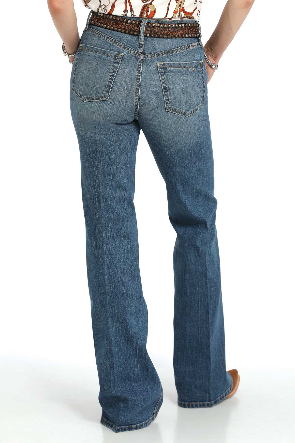 Cruel Women's Skylar High Rise Flare Jeans with Slit in Medium Stone Wash