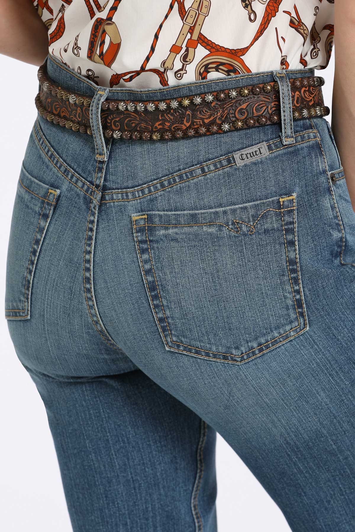 Cruel Women's Skylar High Rise Flare Jeans with Slit in Medium Stone Wash