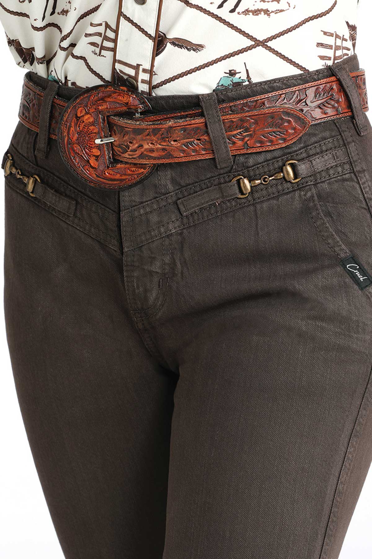 Cruel Women's Quinn High Rise Straight Leg Bareback Jean in Brown