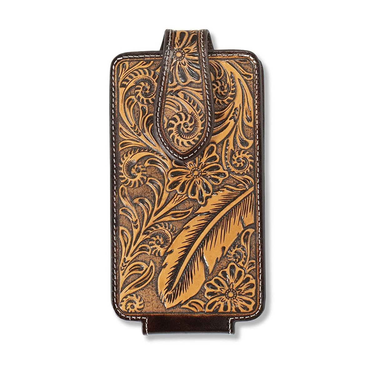 Ariat Floral Feather Embossed Brown Smartphone Case with Magnetic Snap
