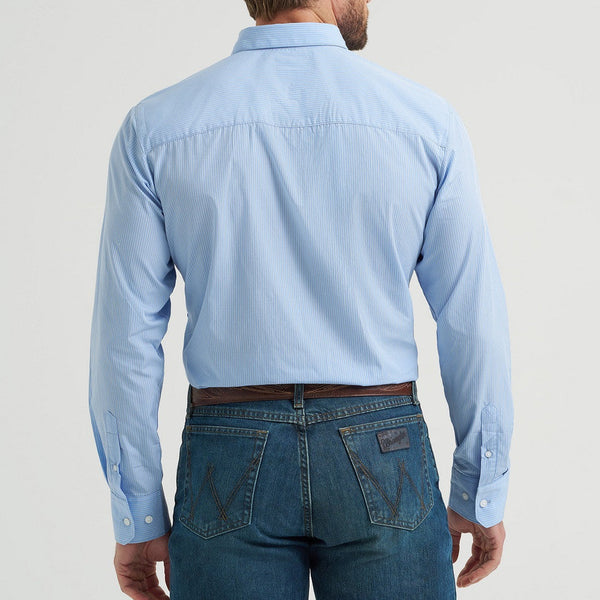 Wrangler Men's L/S Cody Johnson Button Down Shirt in Blue Stripe (Available in Tall Sizes)