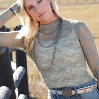 Cruel Women's L/S Knit Lace Top in Green