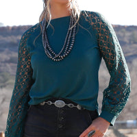 Cruel Women's L/S Waffle Knit Blouse in Forest Green