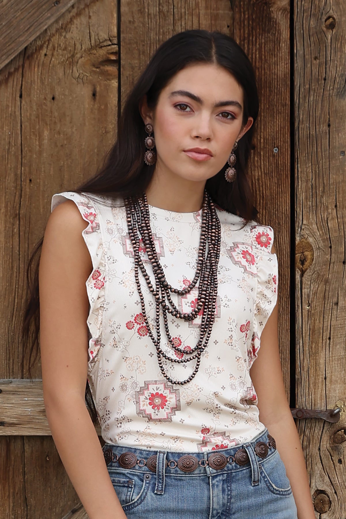 Cruel Women's Ruffled Sleeve Blouse in Cream Multi