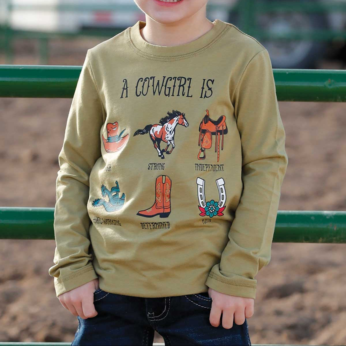 Cruel Girl's Toddler L/S Cowgirl Tee in Green
