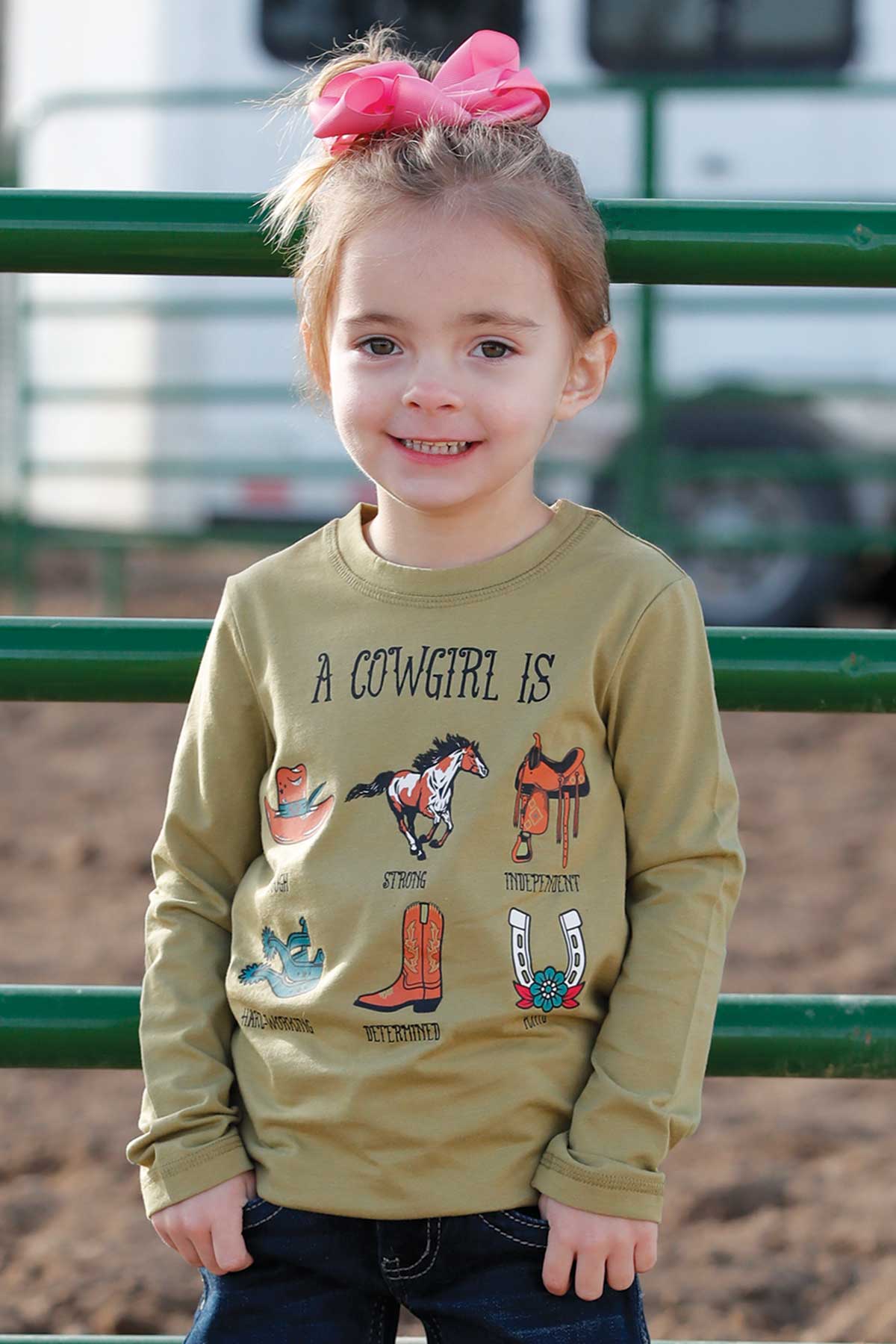 Cruel Girl's Toddler L/S Cowgirl Tee in Green