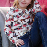 Cruel Girl's Youth L/S Henley Horse and Floral Print Blouse in White