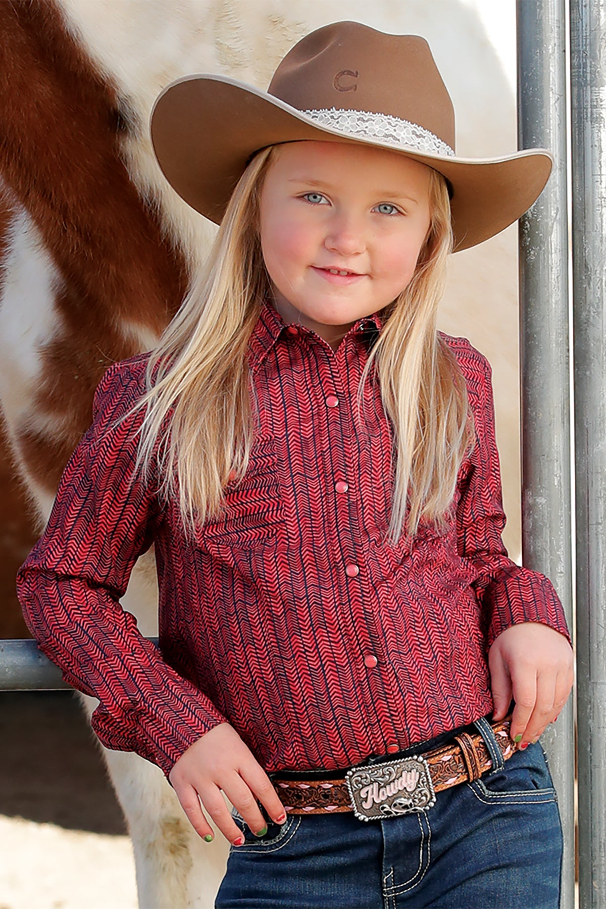 Cruel Girl's L/S Southwest Stripe Western Snap Shirt in Pink