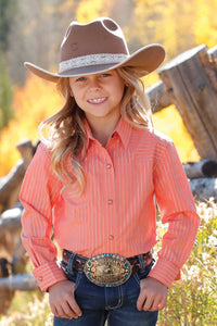 Cruel Girl's L/S Silver Metallic Striped Western Snap Shirt in Coral