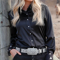 Cruel Women's L/S Satin Western Snap Shirt in Black