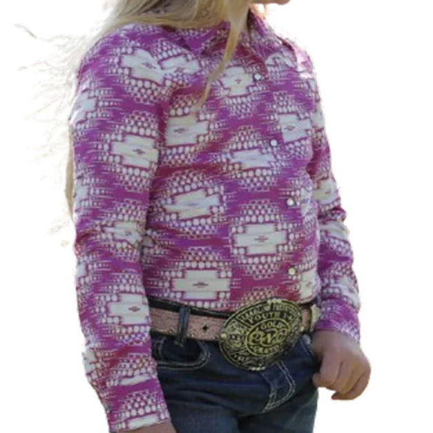 Cruel Girl's L/S Aztec Print Western Snap Shirt in Pink