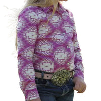 Cruel Girl's L/S Aztec Print Western Snap Shirt in Pink