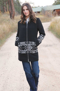 Cruel Women's Southwestern Banded Walking Coat in Black