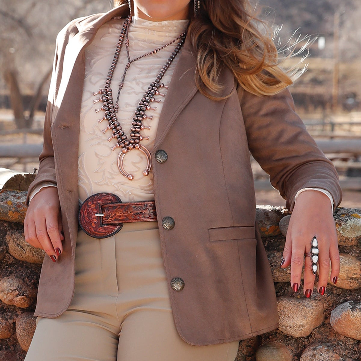 Cinch Women's Suede Concho Button Blazer in Brown