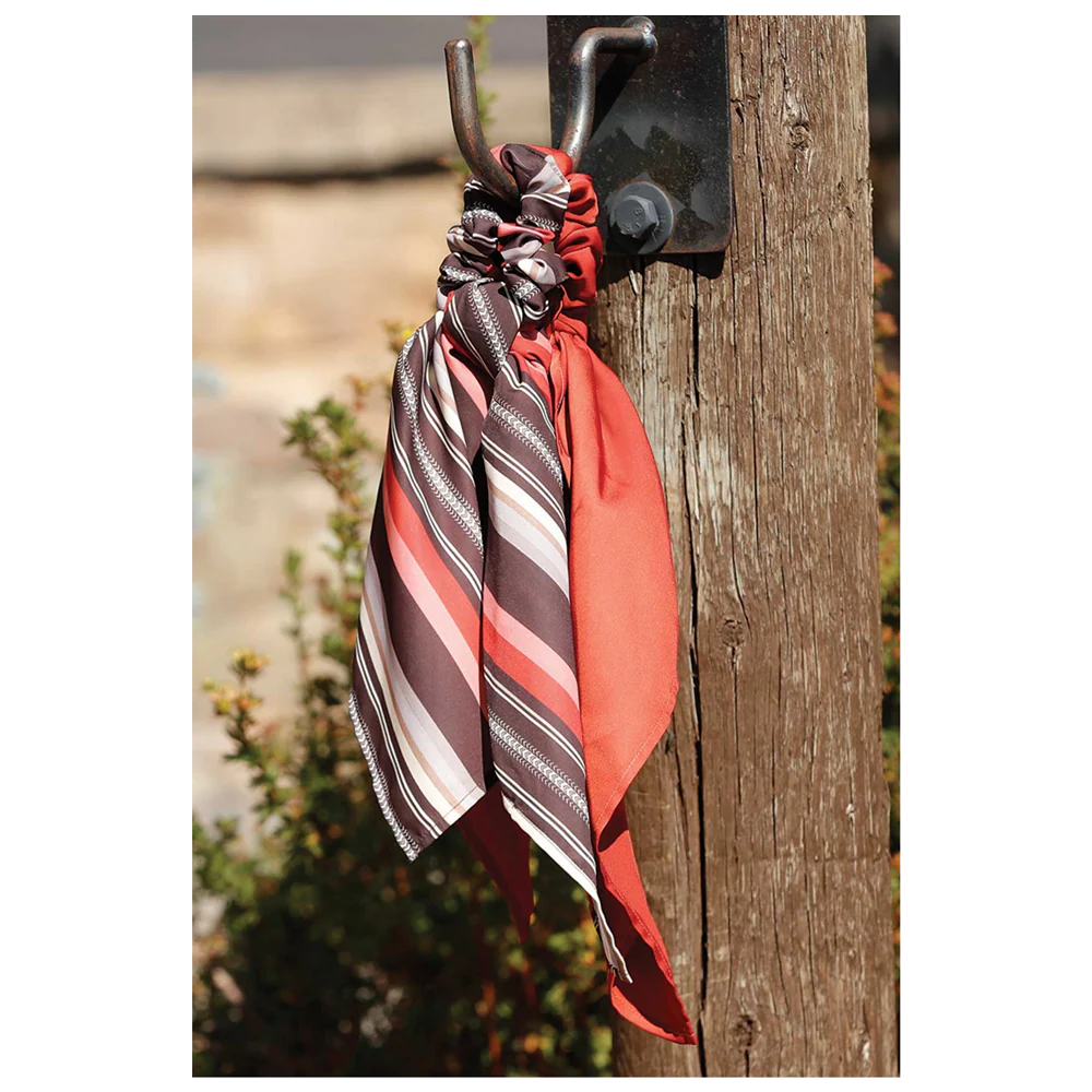 Cruel Women's Satin Wild Rag Scrunchy Combo in Solid Rust and Rust & Brown Stripe