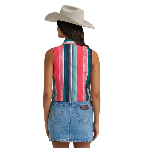 Wrangler Retro Women's Striped Sleeveless Snap Shirt in Pink