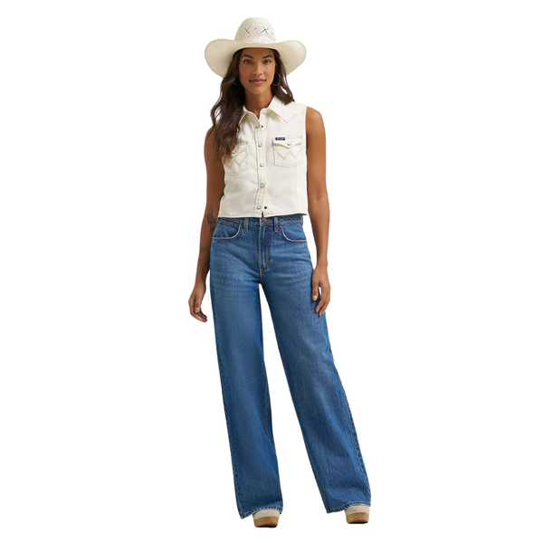 Wrangler Retro Women's Sleeveless Denim Snap Shirt in White