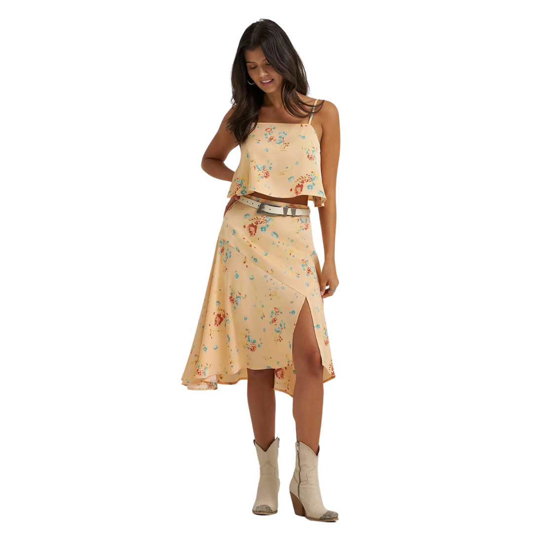 Wrangler Women's Flowy Handkerchief Midi Skirt in Orange Peach