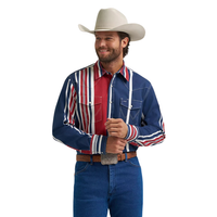 Wrangler Men's L/S Vintage Inspired Brushpopper Western Snap Work Shirt in Americana