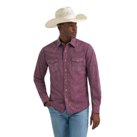 Wrangler Retro Premium Men's L/S Western Snap Shirt in Dark Burgandy