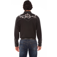 Scully Men's Horseshoe Roses Embroidered Western Snap Shirt in Black