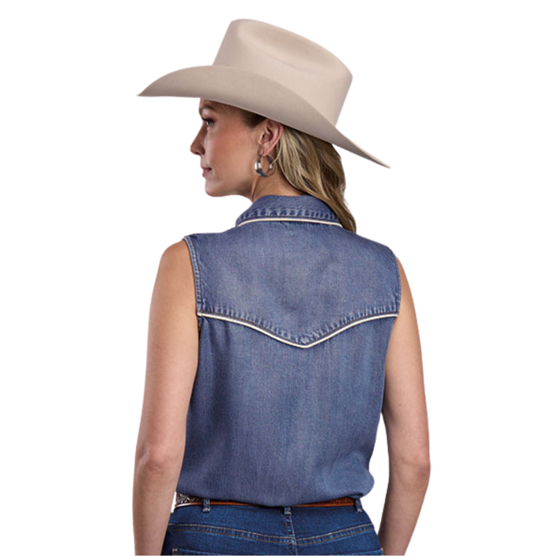 Stetson Women's Sleeveless Denim Pearl Snap Blouse