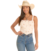 Women's Rock & Roll Denim Flower Print Laced Corset Top