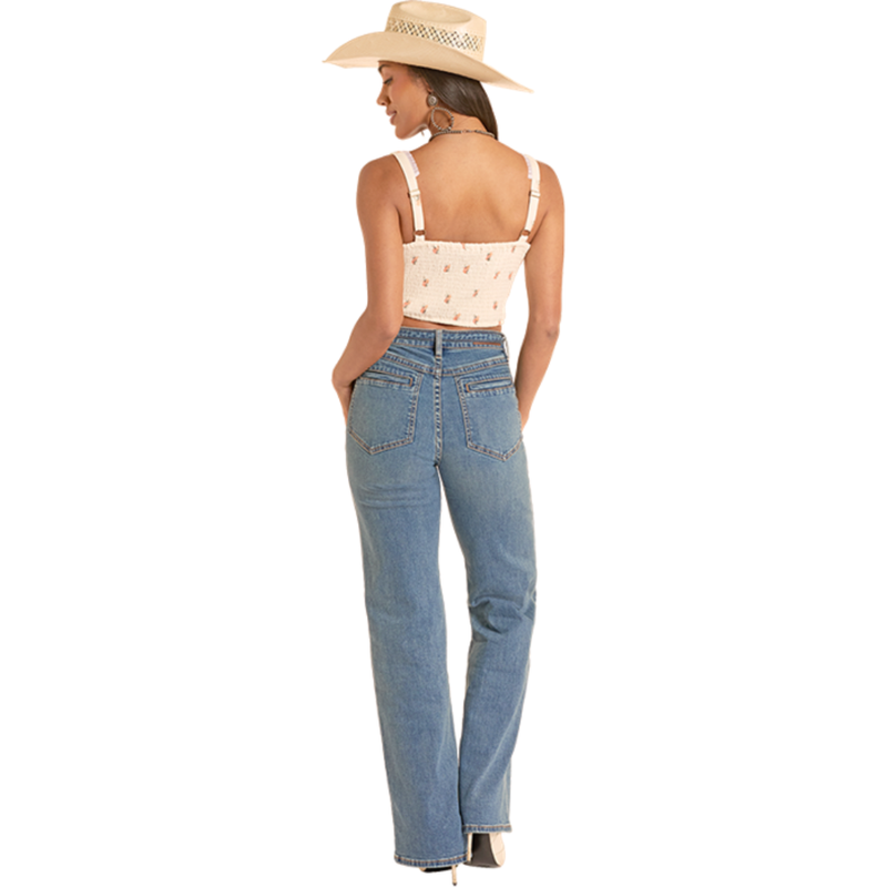 Women's Rock & Roll Denim Flower Print Laced Corset Top