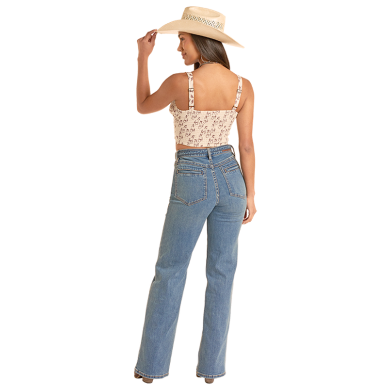 Women's Rock & Roll Denim Horse Print Tank Top