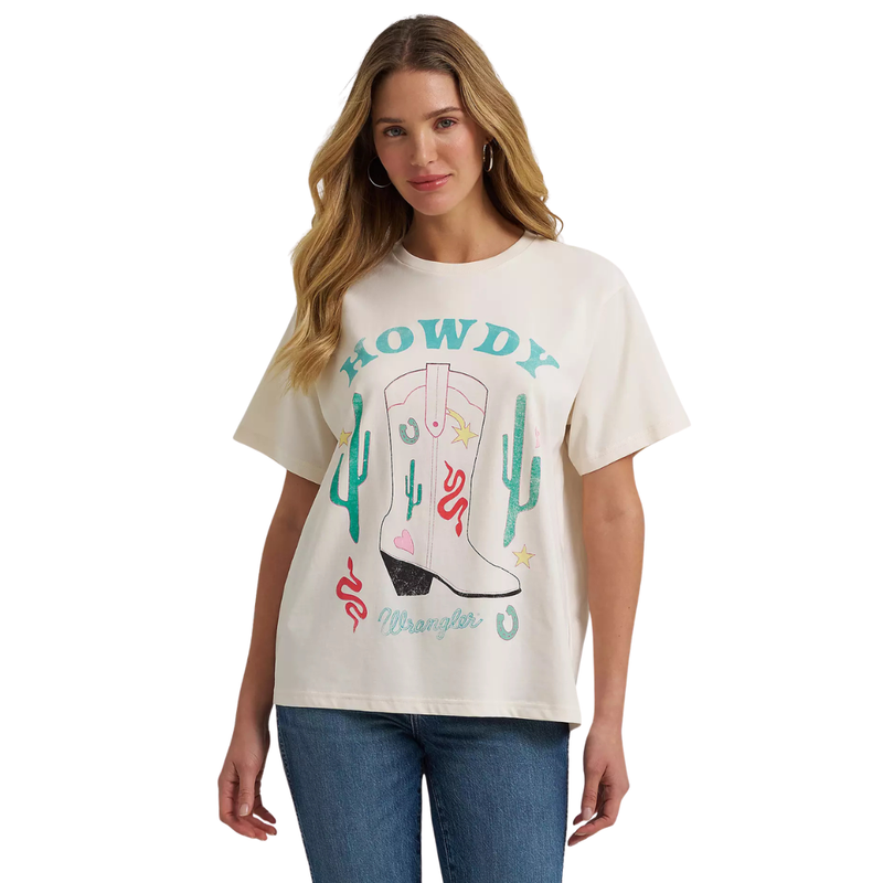 Wrangler Retro Women's S/S Howdy Boot Graphic Tee in Whisper White