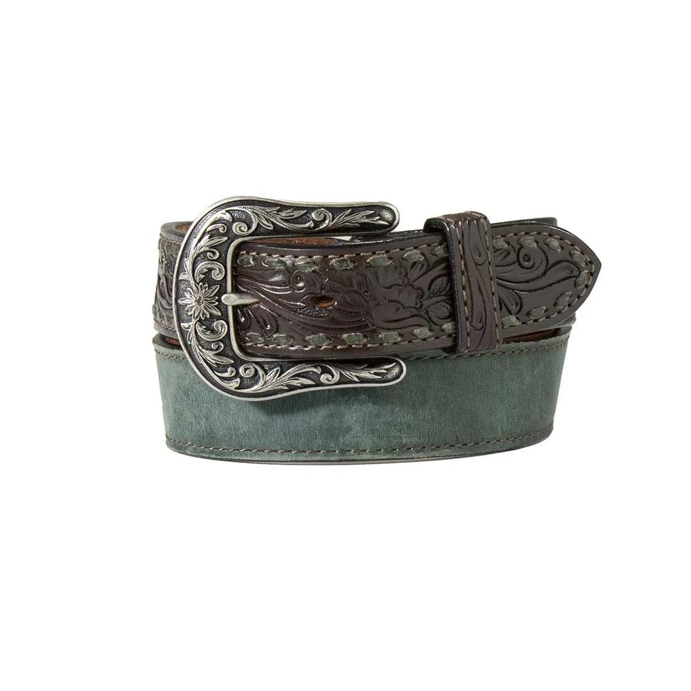 Angel Ranch Women's Emerald Body with Hand Tooled Floral Tabs Belt