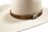 3D Belt Co. Brown Calf Hair & Turquoise Stone Buckled Hat Band