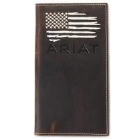 Ariat Men's Dark Brown Leather Distressed Flag Patch Rodeo Wallet