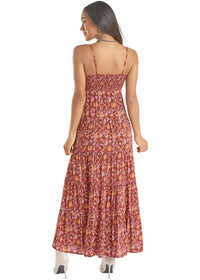 Rock & Roll Denim Women's Floral Maxi Dress in Burgundy