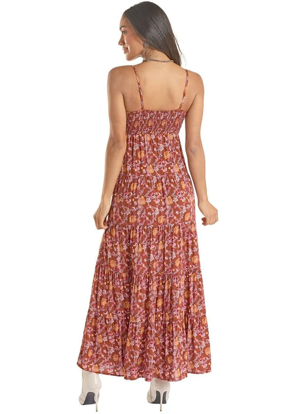 Rock & Roll Denim Women's Floral Maxi Dress in Burgundy