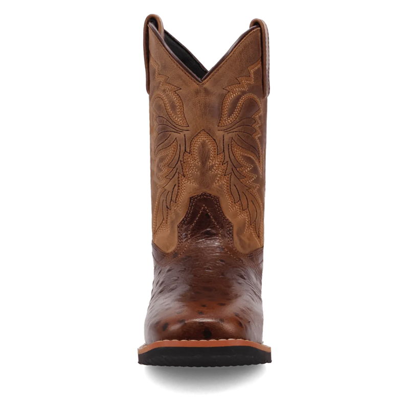 Dan Post Kid's Jet Ostrich Print Western Boot in Chocolate Brown