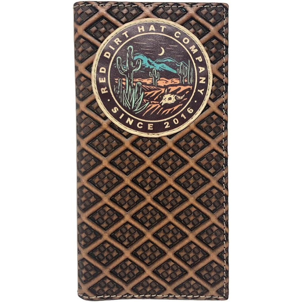 Red Dirt Hat Co. Desert Moon Tooled Basketweave Tan Leather Rodeo Wallet