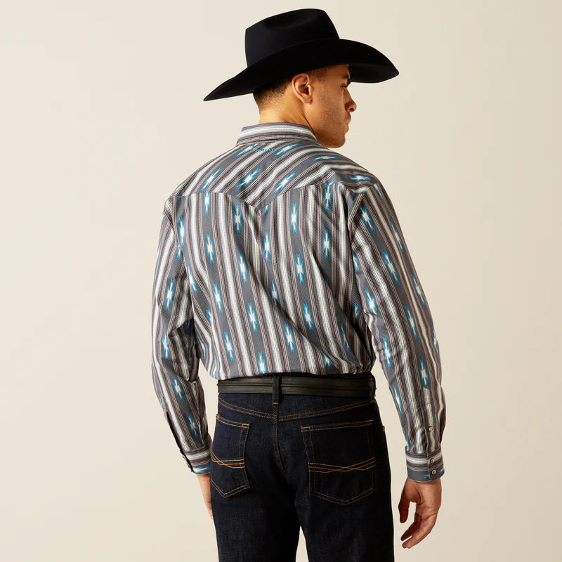 Ariat Men's Rocky L/S Classic Fit Western Snap Shirt in Grey Southwest Stripe