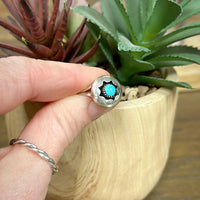 Navajo Handmade Sterling Silver Kingman Turquoise Shadowbox Ring (Multiple Sizes Available)