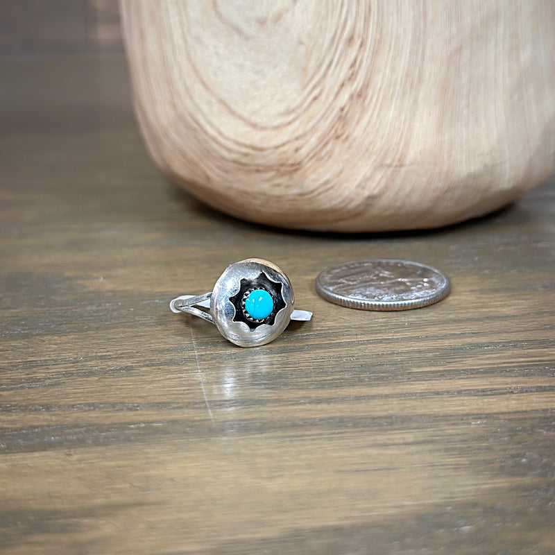 Navajo Handmade Sterling Silver Kingman Turquoise Shadowbox Ring (Multiple Sizes Available)