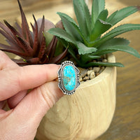 Handmade Sterling Silver Scalloped Kingman Turquoise Ring (Size 9)