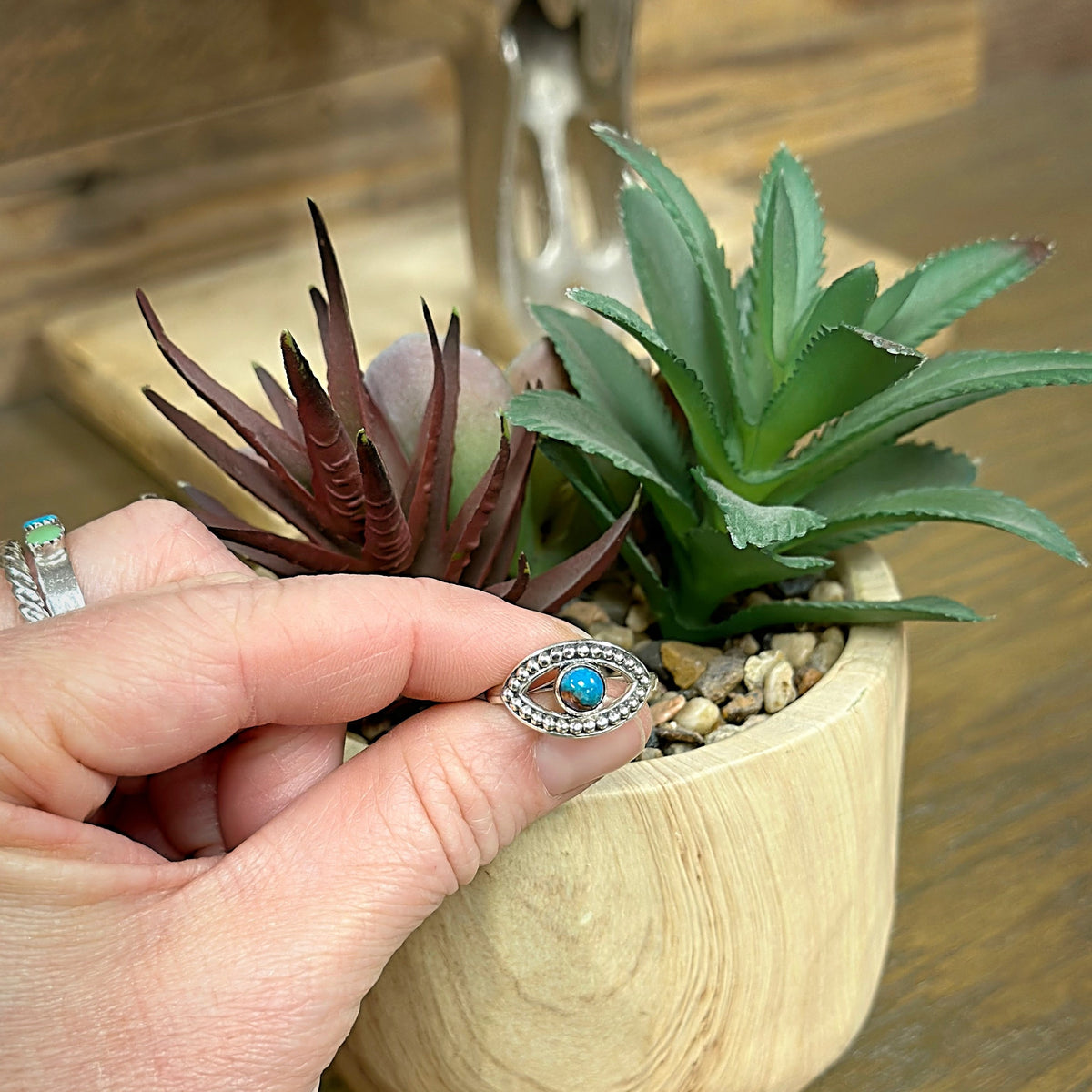 Handmade Sterling Silver Spiny Oyster Turquoise Eye Ring (Size 8)