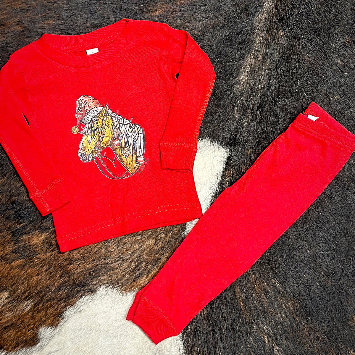 Christmas Baby & Toddler Horse Pajama Set in Red